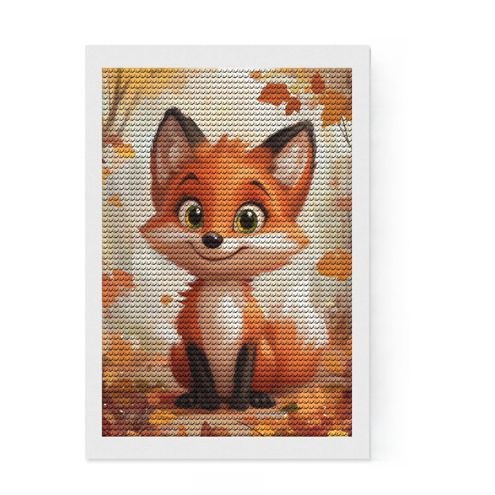 Junmoney Cute Fox in Autumn Round Drill Diamond Painting 8"x12", for Teens, Good for Quiet Evenings, Aesthetic Room Decor, Holiday Gift Idea