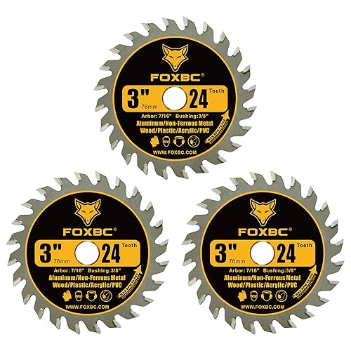 Miniatura 6 de FOXBC Hoja de sierra circular de 3 pulgadas 24T de carburo para cortar madera, plástico, PVC, acrílico, aluminio con mandril de 716", compatible con