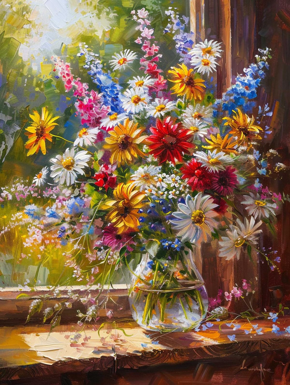 Taxpy 11CT Flores De Colores Diy Kit Punto De Cruz Flores Junto A La Ventana Kits De Patrones De Punto De Cruz,Kit De Bordado Para Adultos Y Principiantes,Juego De Manualidades 80x100cm