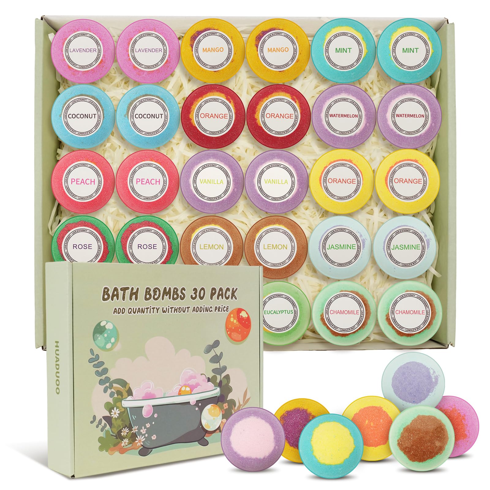 Lot de 30 bombes de bain naturelles biologiques pour homme et femme avec 15 parfums, boules de bain faites à la main avec des pétillants aux couleurs riches, cadeau idéal pour un anniversaire