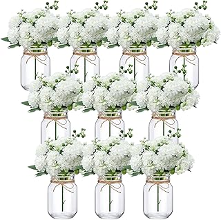 XunYee 10 Set Mason Jar Table Centerpiece with Flower Mason Jar Flower C...