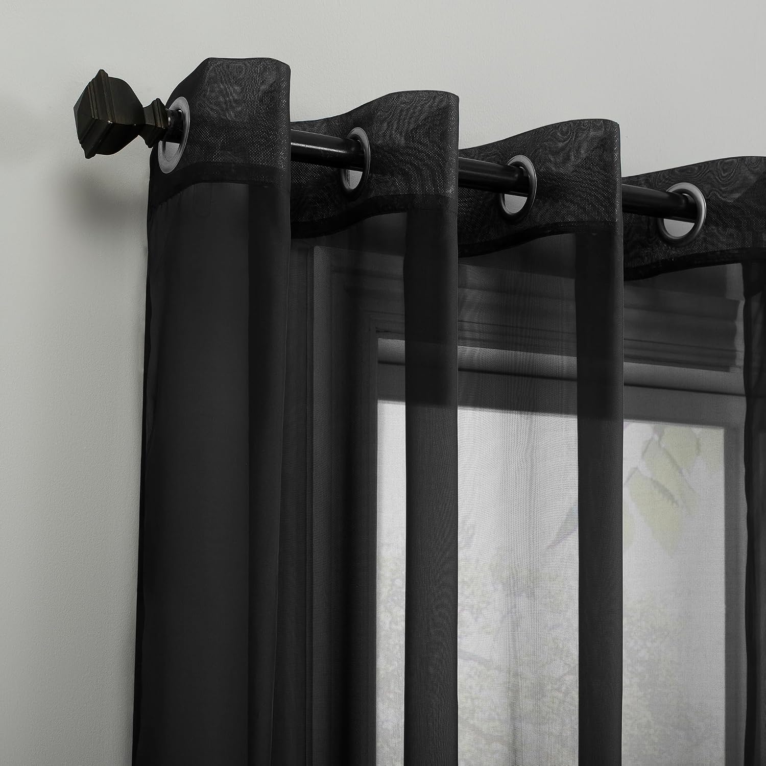 No. 918 Emily Sheer Voile Grommet Curtain Panel, 59" x 84", Black