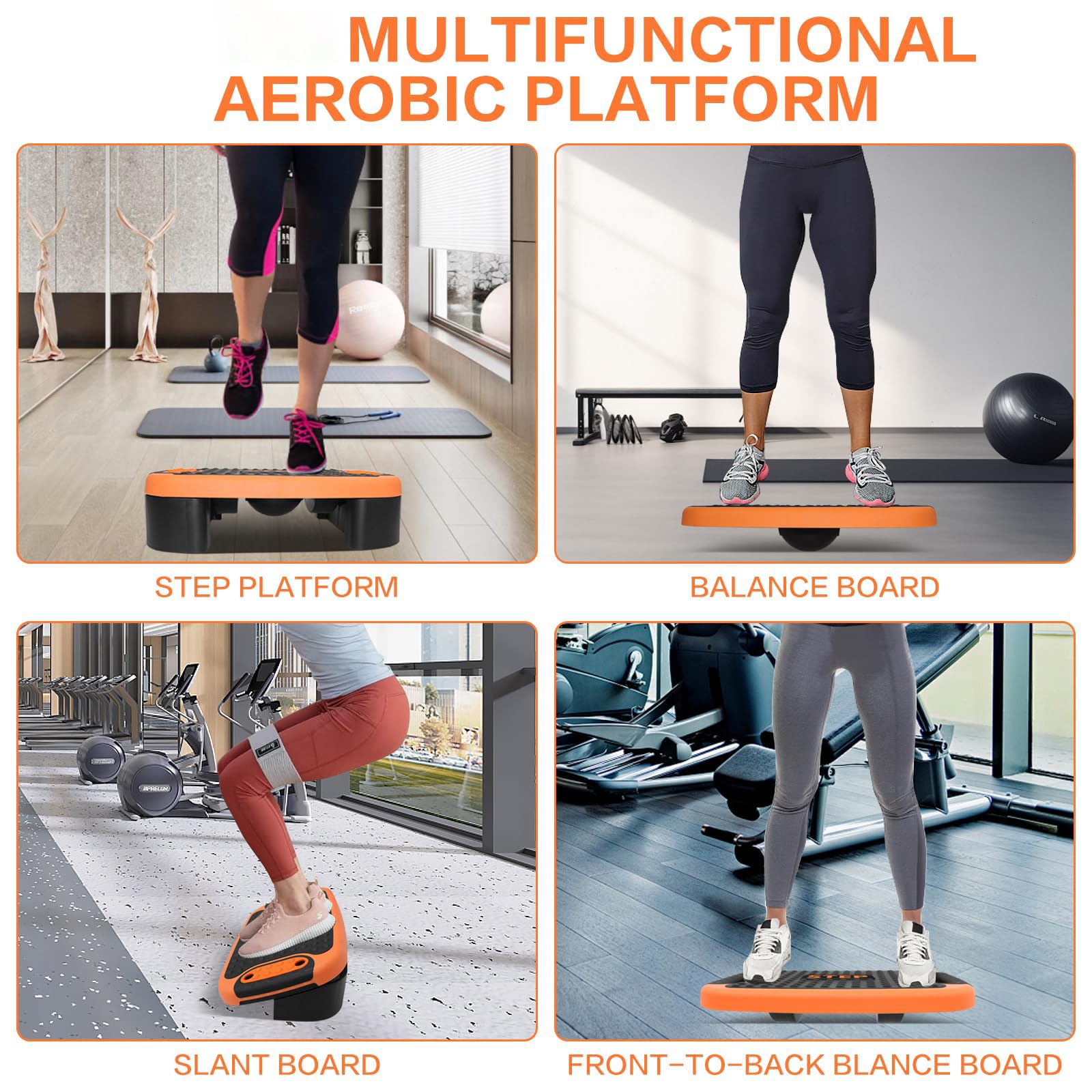Slant Board Stepper, piattaforma di equilibrio regolabile con superficie antiscivolo, elevata capacità di carico per la forza del core, squat, esercizi a gradini, regolazione a tre strati