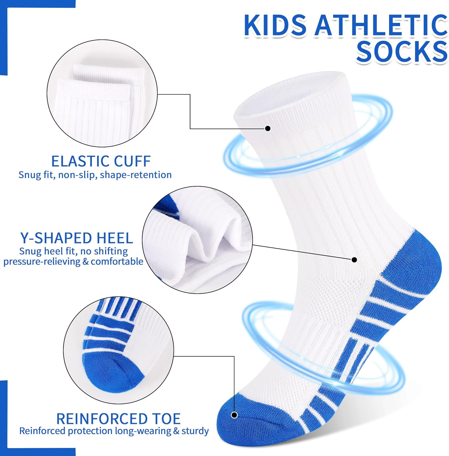 12 Pairs Kids Socks Boys Sock Crew Athletic Mid Calf Cut Cotton Socks for Boys Kids Toddler 1-14 Years - Image 4