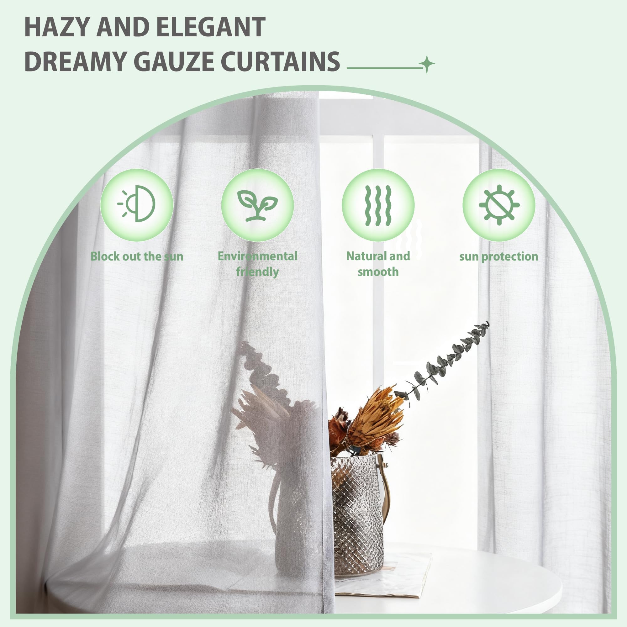 Voile Tenda 200 x 270 cm Semi Trasparente Moderne Tende Eleganti per Camera da Letto Cucina Cameretta Bambini Soggiorno, Grigio Chiaro