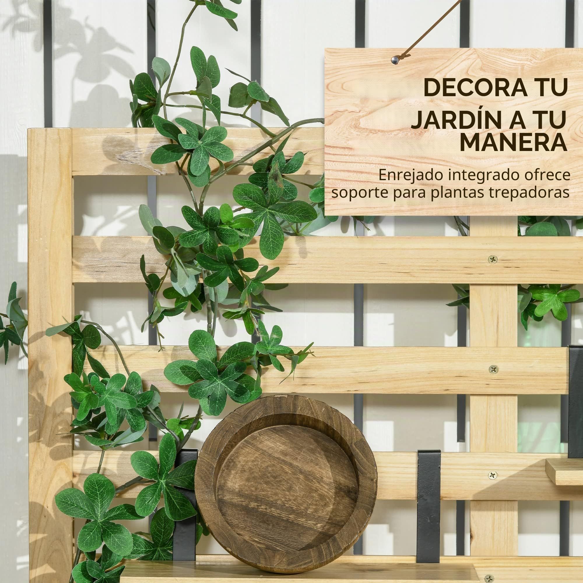 Caja De Almacenaje Outsunny Con Soporte Para Trepar Y Estantes, Caja De Jardín, Caja Para Cojines, Madera Maciza Natural, 80 X 45 X 160 Cm