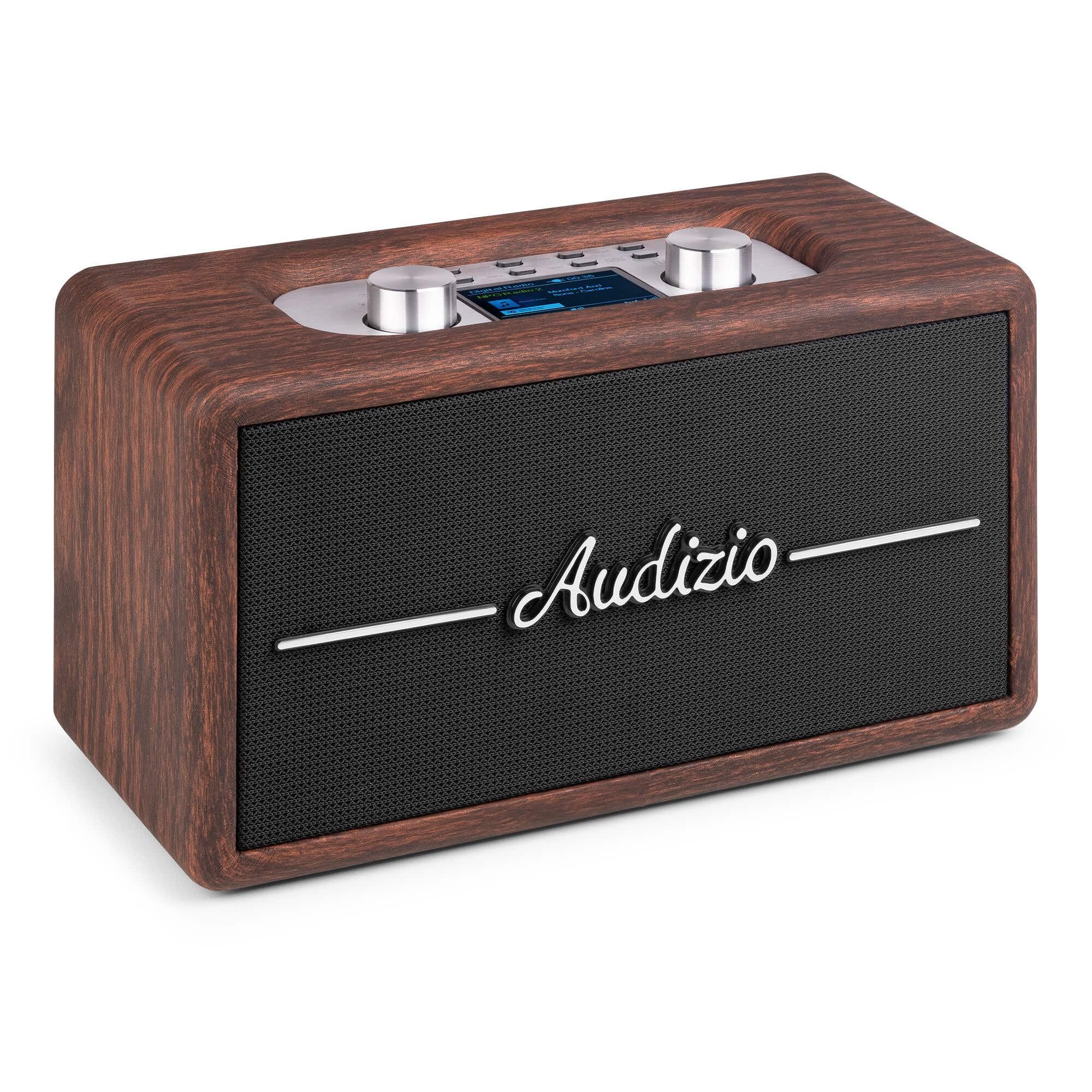 Audizio Tune60 Enceinte Portable BT Rétro avec Radio Dab+ et FM - Haut Parleur sans Fil Vintage 40W avec USB, Micro SD, AUX et Télécommande - Enceinte Mobile Design Noyer