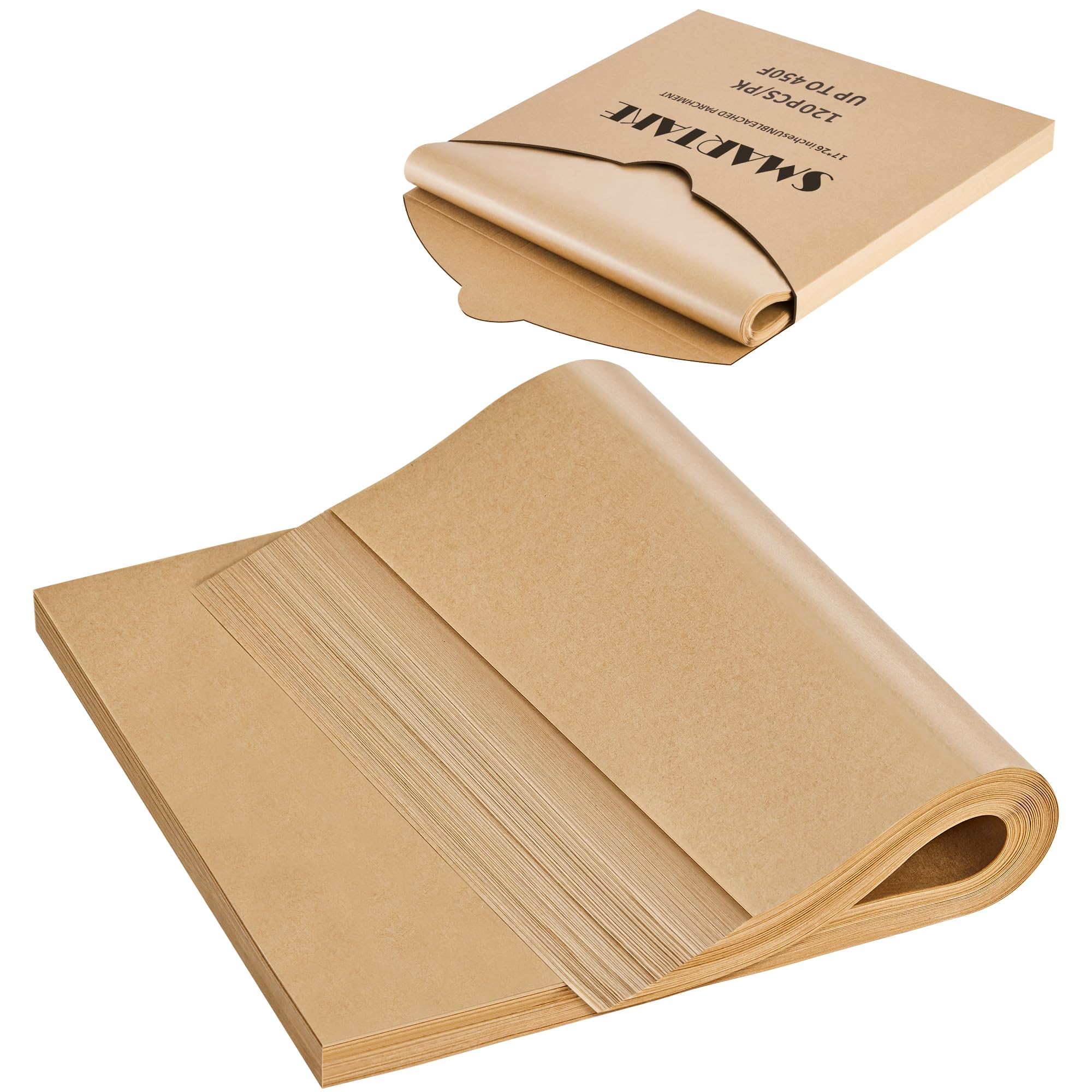 SMARTAKE 120Pcs Parchment Paper Sheets, 17x26 Inch Pre-Cut Baking Paper, Non-Stick, Natural Wood Pulp, for Air Fryer Steaming Grilling Rack Oven (