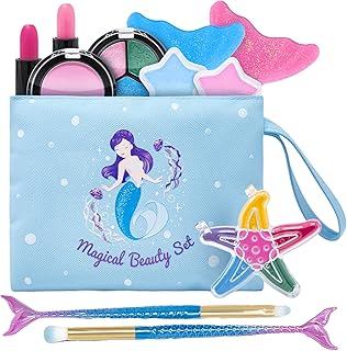 TOYLI Mermaid Makeup Kit for Kids, 13-Piece Kids Make Up Kit for Girls, All Skin Tones, Kid-Friendly, Eyeshadow, Lip Gloss, Pretend, Gift, make up kits for girls ages 6-12, kids play makeup set for gi