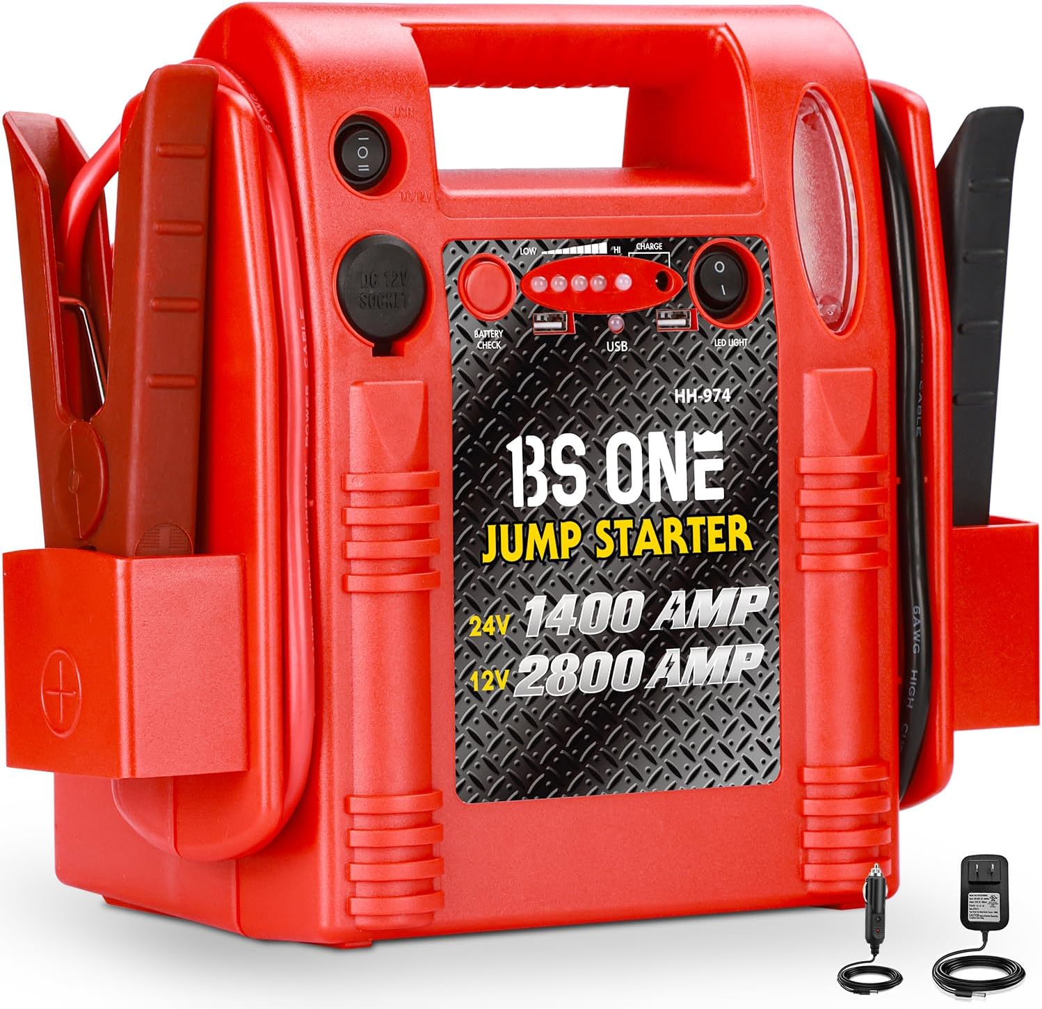 24V / 12V Jump Starter, Heavy Duty 1200/2400 Peak Amp Sealed Lead Acid Battery Jump Starter for Car Truck Tractor Excavator, Jump Box Power Pack with USB/DC Output and LED Light