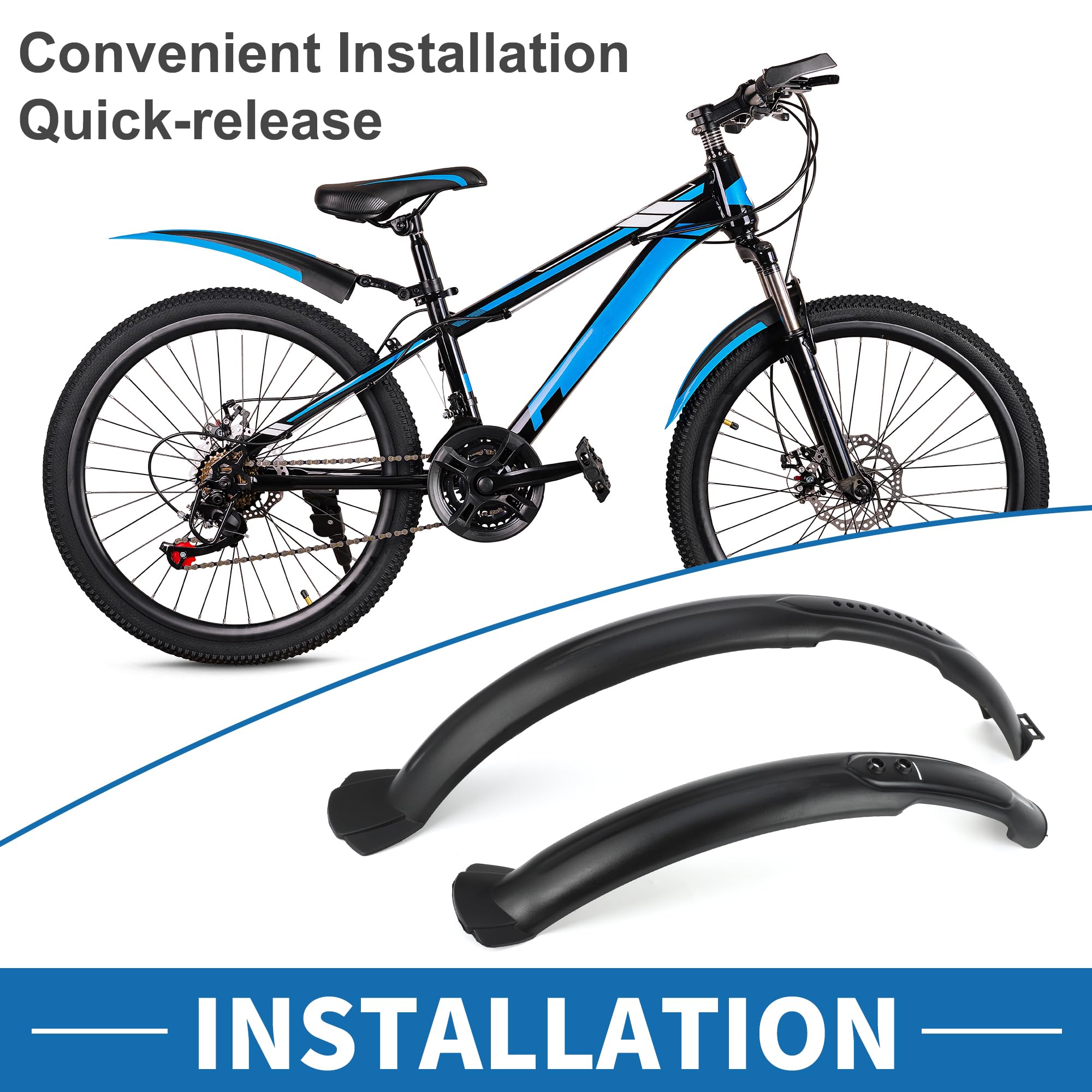 A ABSOPRO Parafanghi per Bicicletta Universali Nero 1 Set Ciclismo Plastica