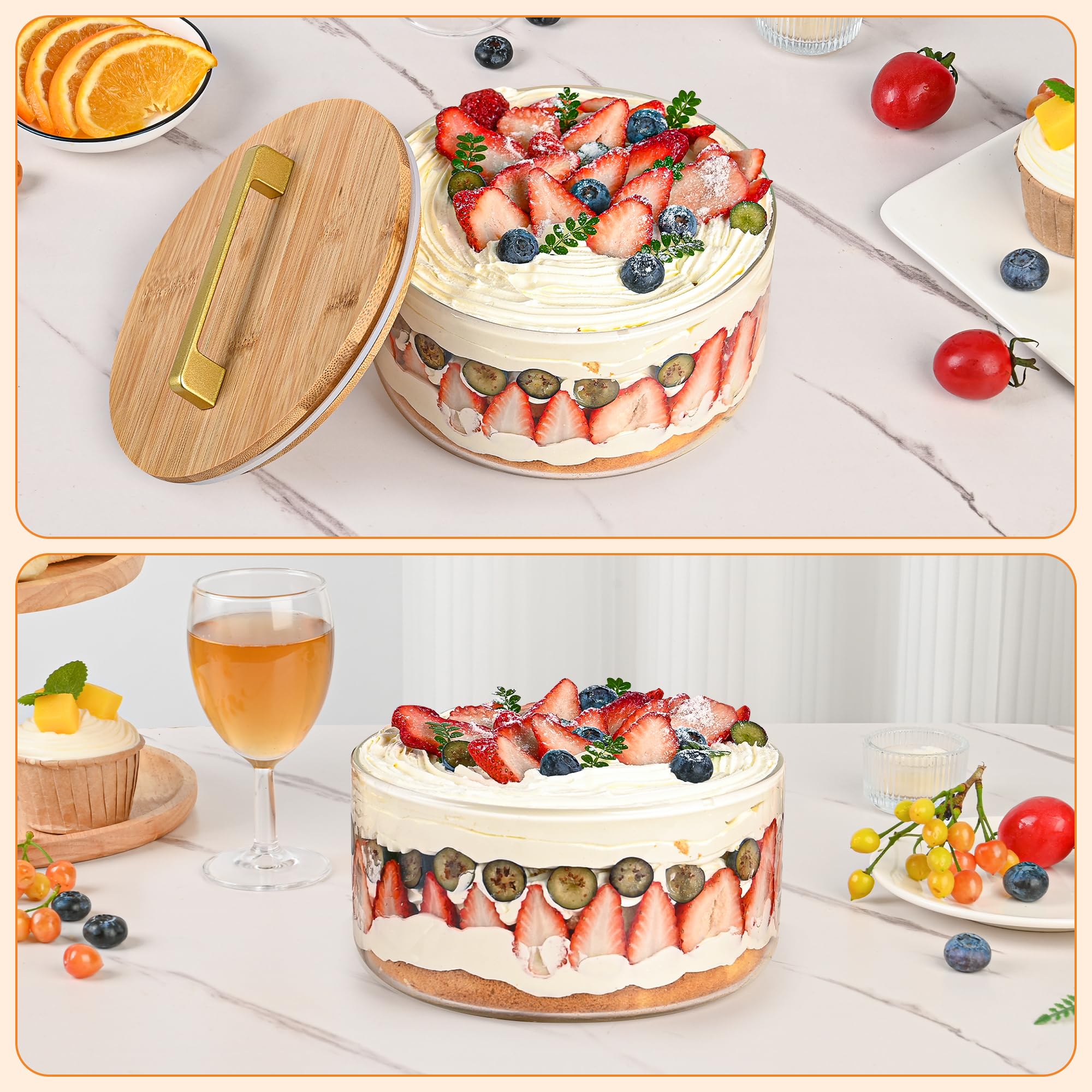 Cuenco de vidrio transparente de 8 pulgadas con tapa, cuenco de ensalada de vidrio transparente para colocar pasteles de helado, cupcakes, ensaladas, frutas, microondas y lavavajillas