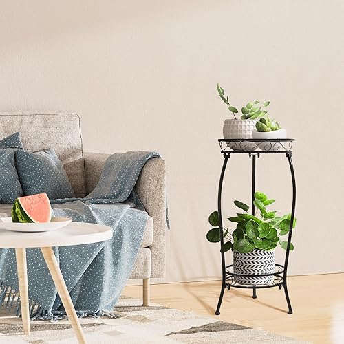 Miniatura 3 de Paquete de 2 soportes para plantas para interiores y exteriores, 2 niveles de 27 pulgadas de alto, soporte de metal para macetas, soporte resistente