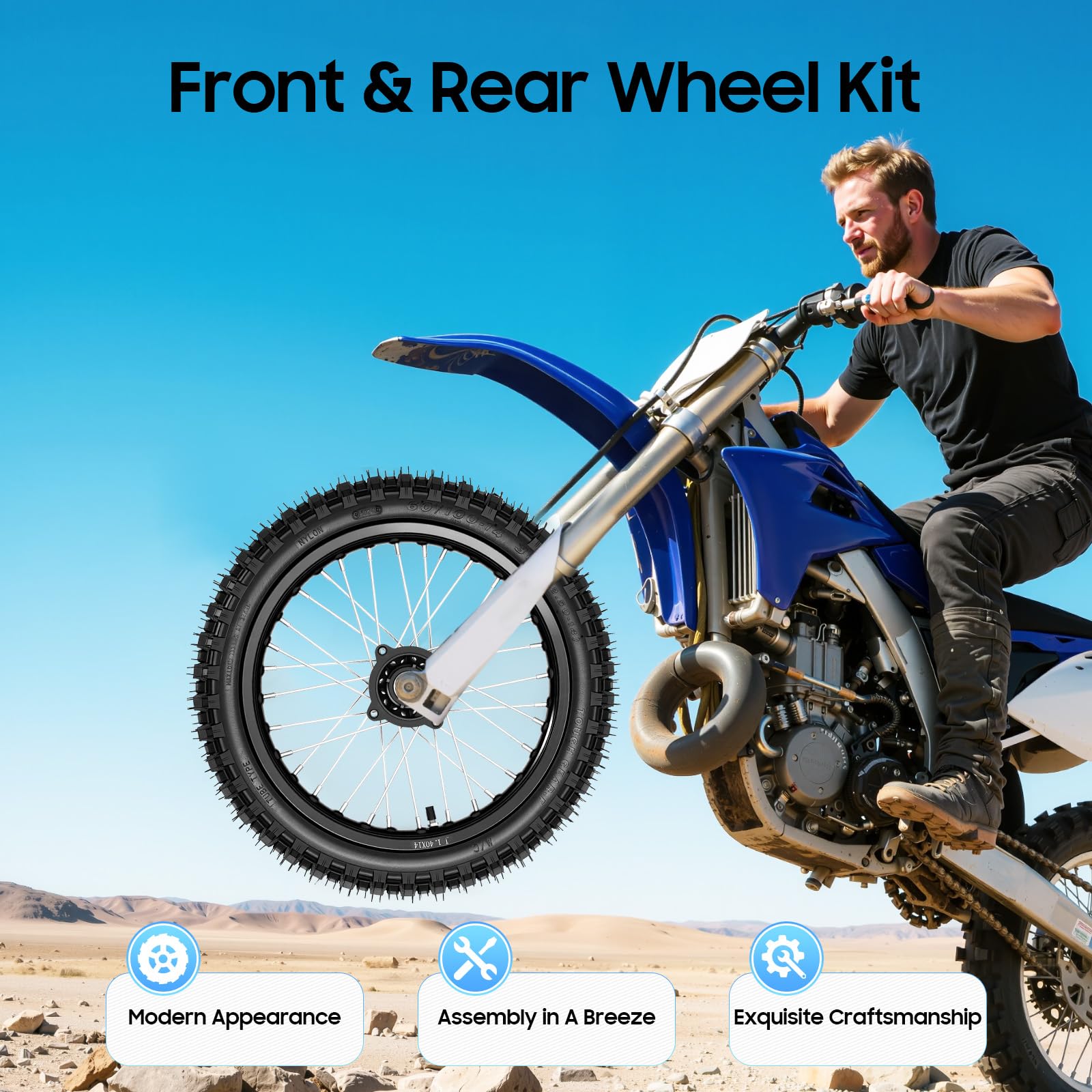 KIT 2 RUOTE COMPLETE PER MOTO 50cc 70cc 90cc RUOTA POSTERIORE 18.5×3.5" (80/100-12) RUOTA ANTERIORE 19.5×3.1" (60/100-14) ALLUMINIO + GOMMA