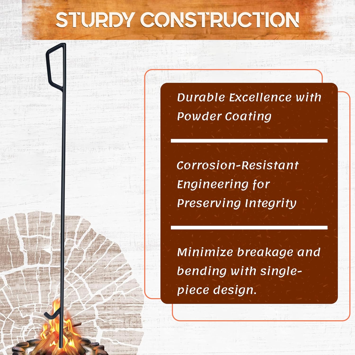 FEBTECH - Alloy Steel Fireplace Poker - 36 Inch Fire Poker Crafted for Durability with Sleek Black Powder Coating - Ideal for Indoor Fireplace, Outdoor Fire Pit, Barbecue Grills, Outdoor Camping