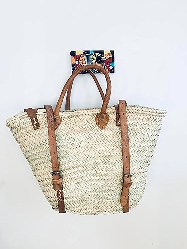 Mochila de taza de hoja de palma, bolsa de paja hecha a mano, cesta de compras y picnic, bolsa tradicional marroquí, bolsas hechas de cuero, bolsa