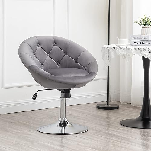 Miniatura 3 de Roundhill Furniture Noas - Silla giratoria tapizada de terciopelo con respaldo copetudo, color gris