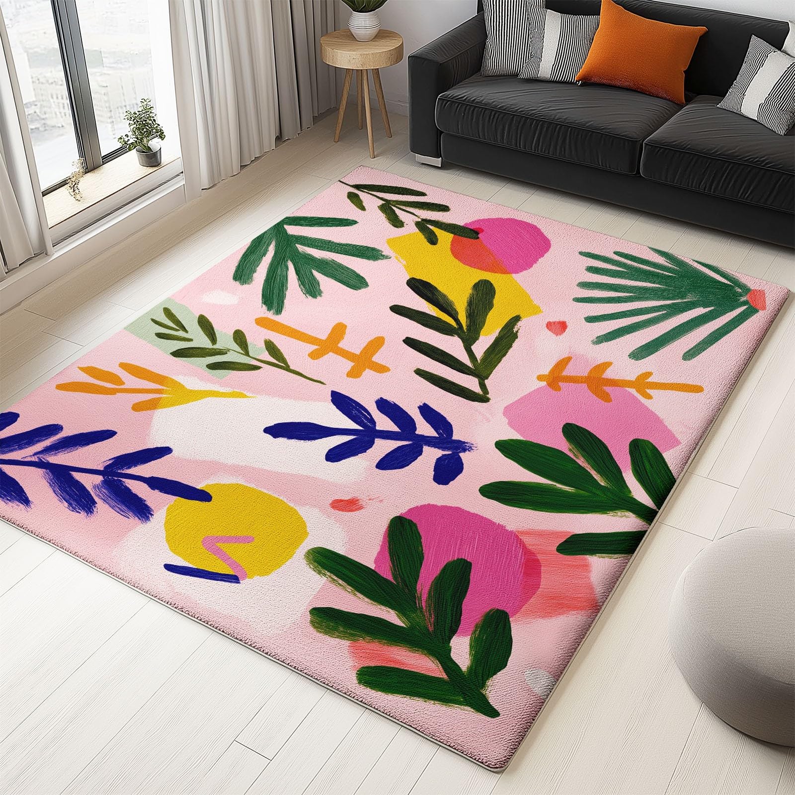 Generico Dywan 160 x 230 cm - Można prać z krótkim włosiem, duże prostokątne dywaniki abstrakcyjne tekstury roślin linia, wejście do domu drzwi antypoślizgowe składane salon różowy