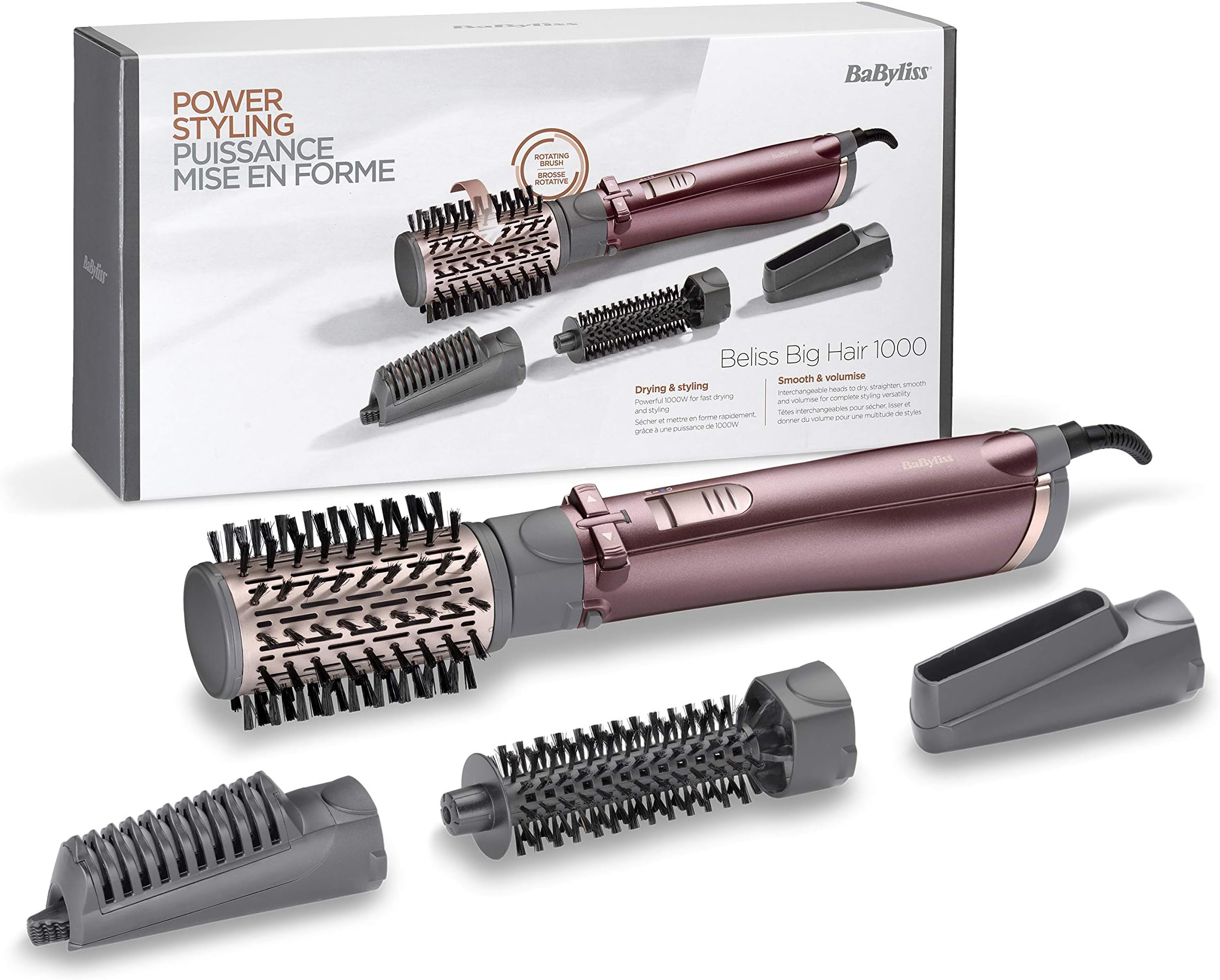BaByliss AS960E brosse soufflante et fer à lisser Brosse soufflante à air Chaud À chaleur Or Rose 1000 W 2,25 m