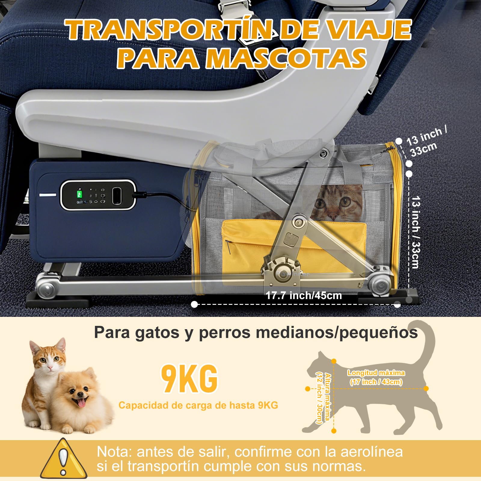 Transportín Perro Gato, Pawinner Transpirable Bolsa de Transporte para Mascotas, Llevar en Mano y Hombro 2 en 1, Plegable Fuardar, Adecuada para Gatos y Perros de hasta 9kg, 45 * 33 * 33cm