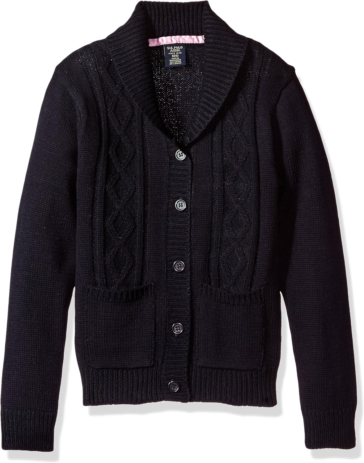 U.S. Polo Assn Little Girls' Big Button Hooded Sweater: Clothing