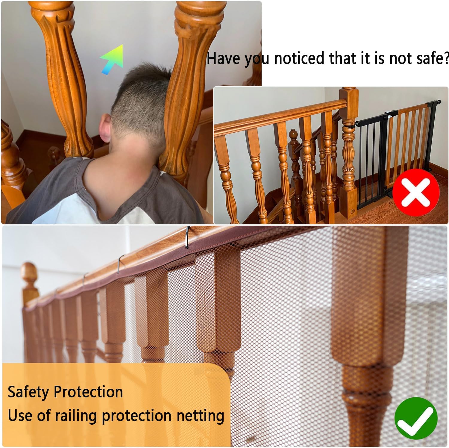 Balcony Safety Net for Kids Banister Guard-10ft x 3ft Child Safety Net, Balcony Mesh Screen for Pets, Dogs, Cats, Toys - Stair Railing Baby Proof (Black)