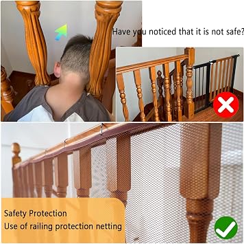 Balcony Safety Net for Kids Banister Guard-13ft x 3ft Child Safety Net, Balcony Mesh Screen for Pets, Dogs, Cats, Toys - Stair Railing Baby Proof (Brown)