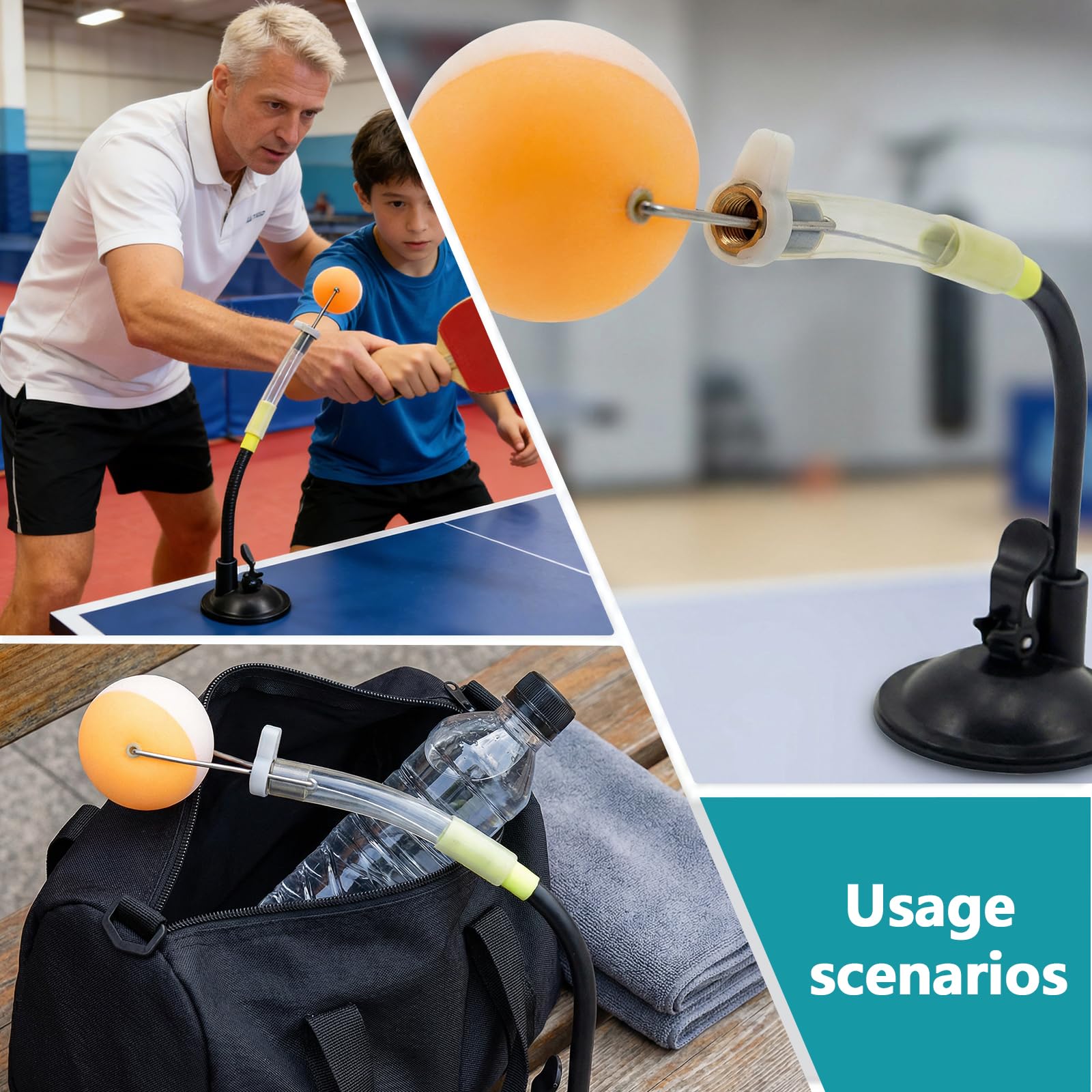 BAIFULAI Pong Ball Trainer regolabile in PVC: Fixed Rapid Rebound Pong Ball Clip con 2 sfere in rame, robot da allenamento professionale per giocatori di ping pong per interni ed esterni