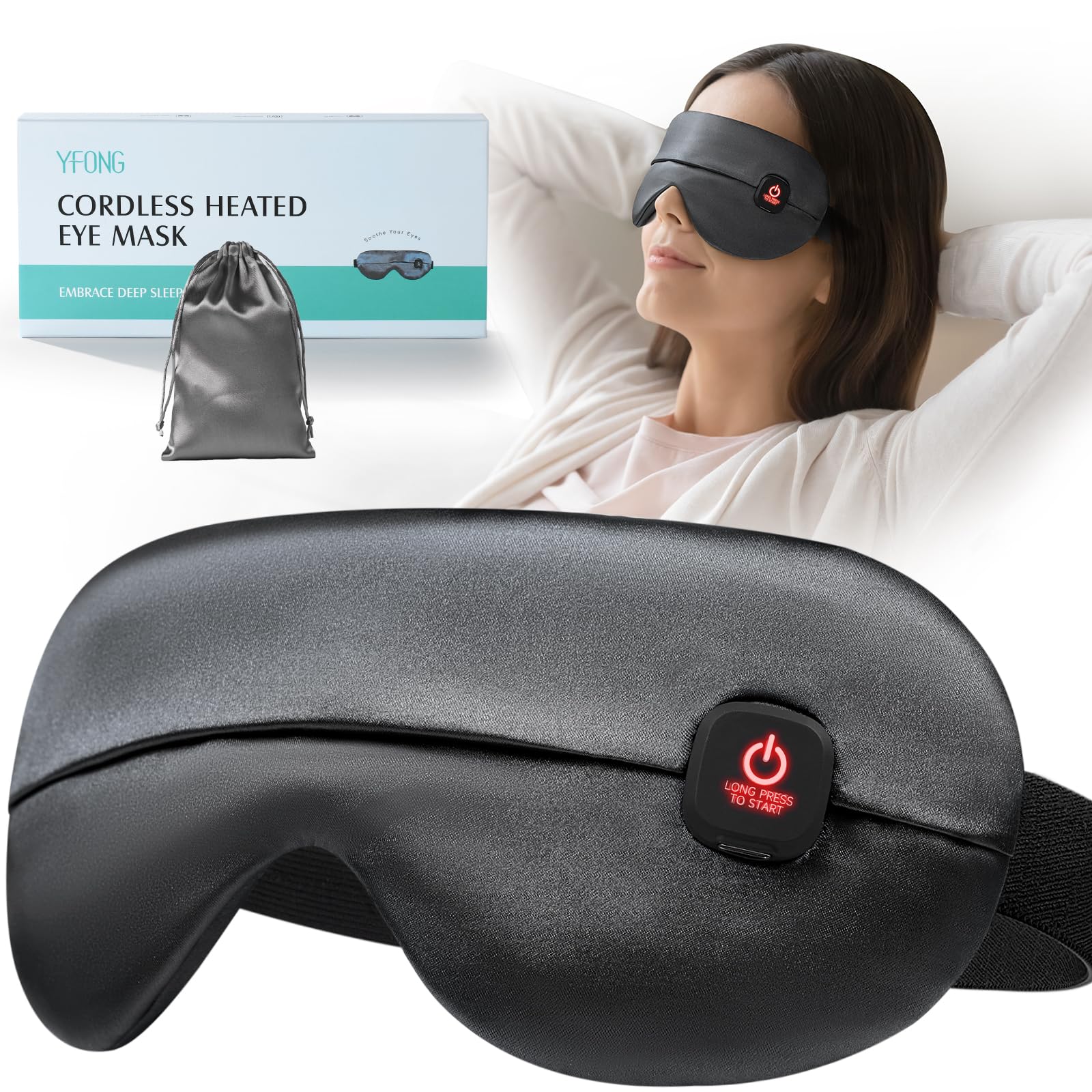 YFONG Cordless Heated Eye Mask for Dry Eyes Warm Eye Compress for Stye Blepharitis Chalazion MGD Washable Heating