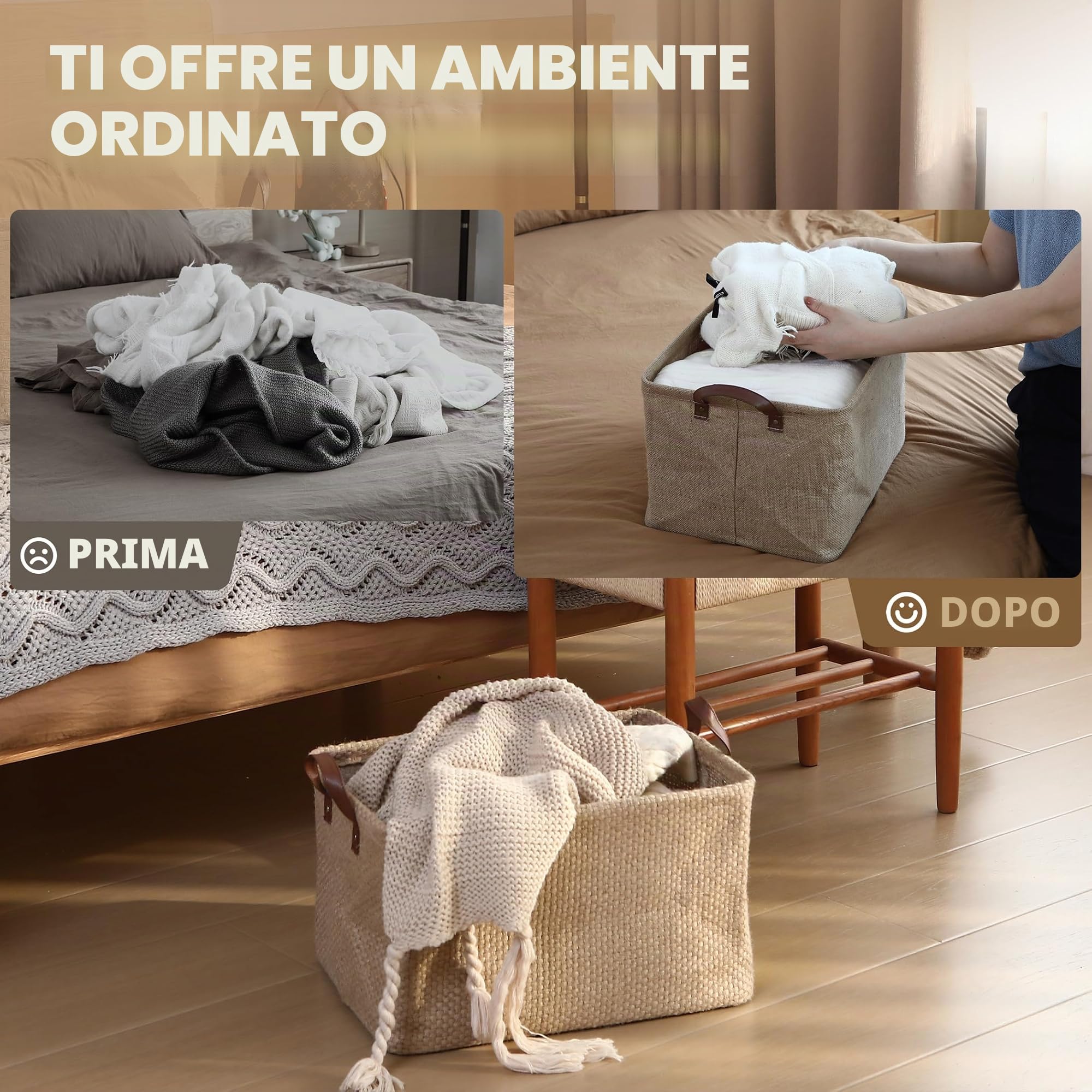 Sea Team Robusto cestino in iuta con telaio di supporto (42 x 30 x 25 cm) – organizzatore stabile per scaffali e armadi, accessori per la casa