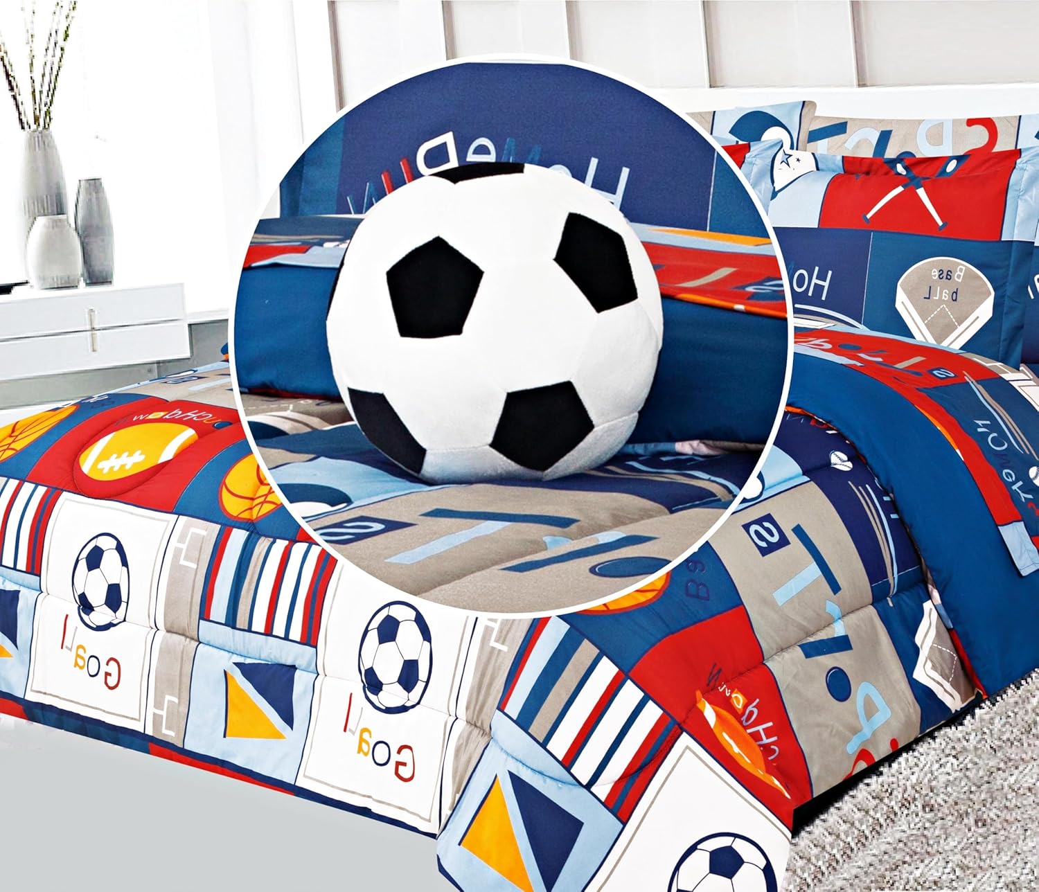 Twin/Full Kids Comforter Reversible Complete Bedding Set Girls Boys Toodler Patterned Sheets Set Pillow Sham and Decorative PillowSham (Patchwork #2, Full)