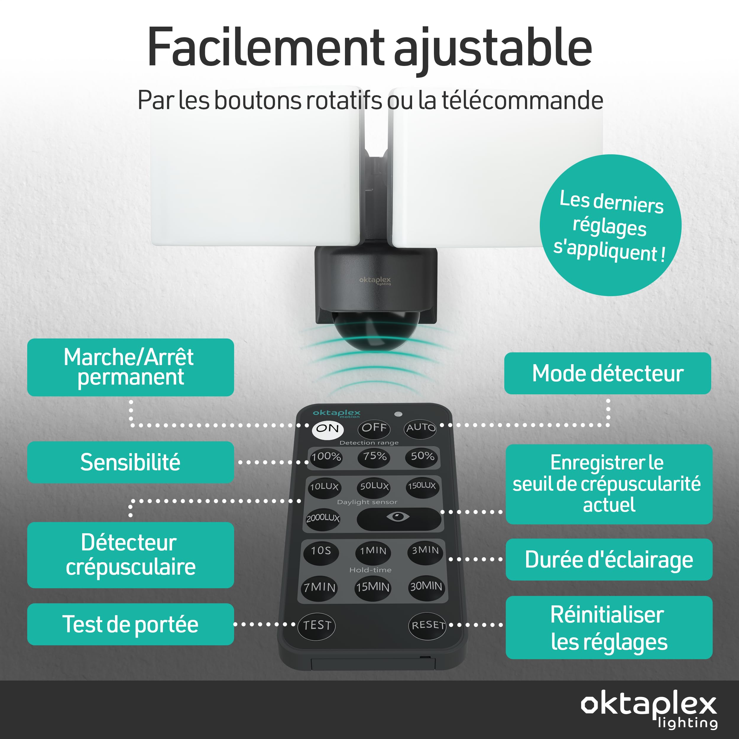 Oktaplex Cali projecteur LED extérieur avec détecteur et télécommande