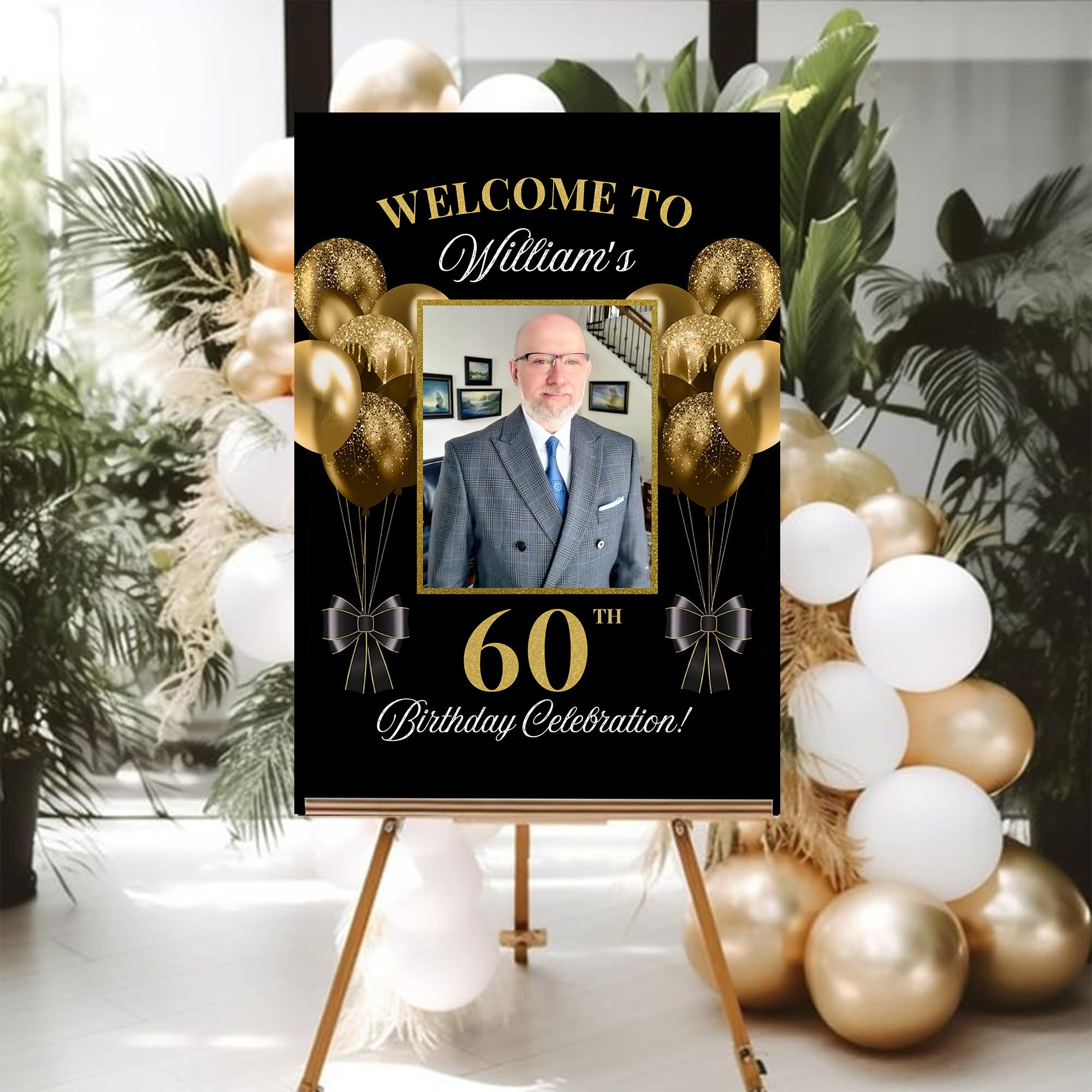 Personalized 60th Birthday Welcome Sign With Photo, Custom Any Age Birthday Poster, Birthdays Party Decor, Birthdays Gifts