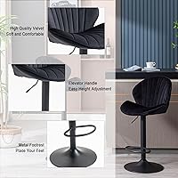 Vista 4 de Juego de 2 taburetes de bar, taburetes de bar ajustables con respaldo y reposapiés, taburetes de bar ajustables de terciopelo de diseño moderno