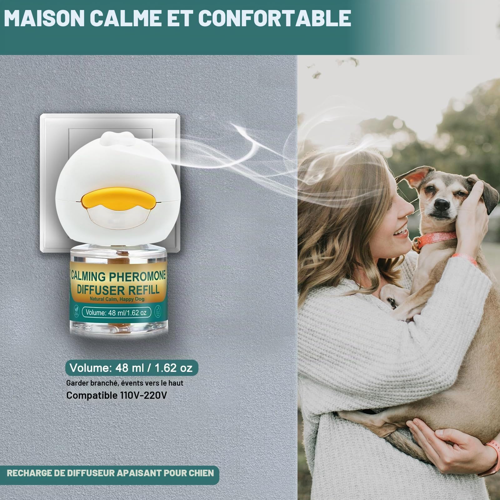 Kit Diffuseur de Phéromones Apaisantes pour Chiens – 2 Diffuseurs + 4 Recharges, Réduit l'Anxiété & Le Stress, Idéal pour Orages, Trajets en Voiture & Nouveaux Environnements (A)
