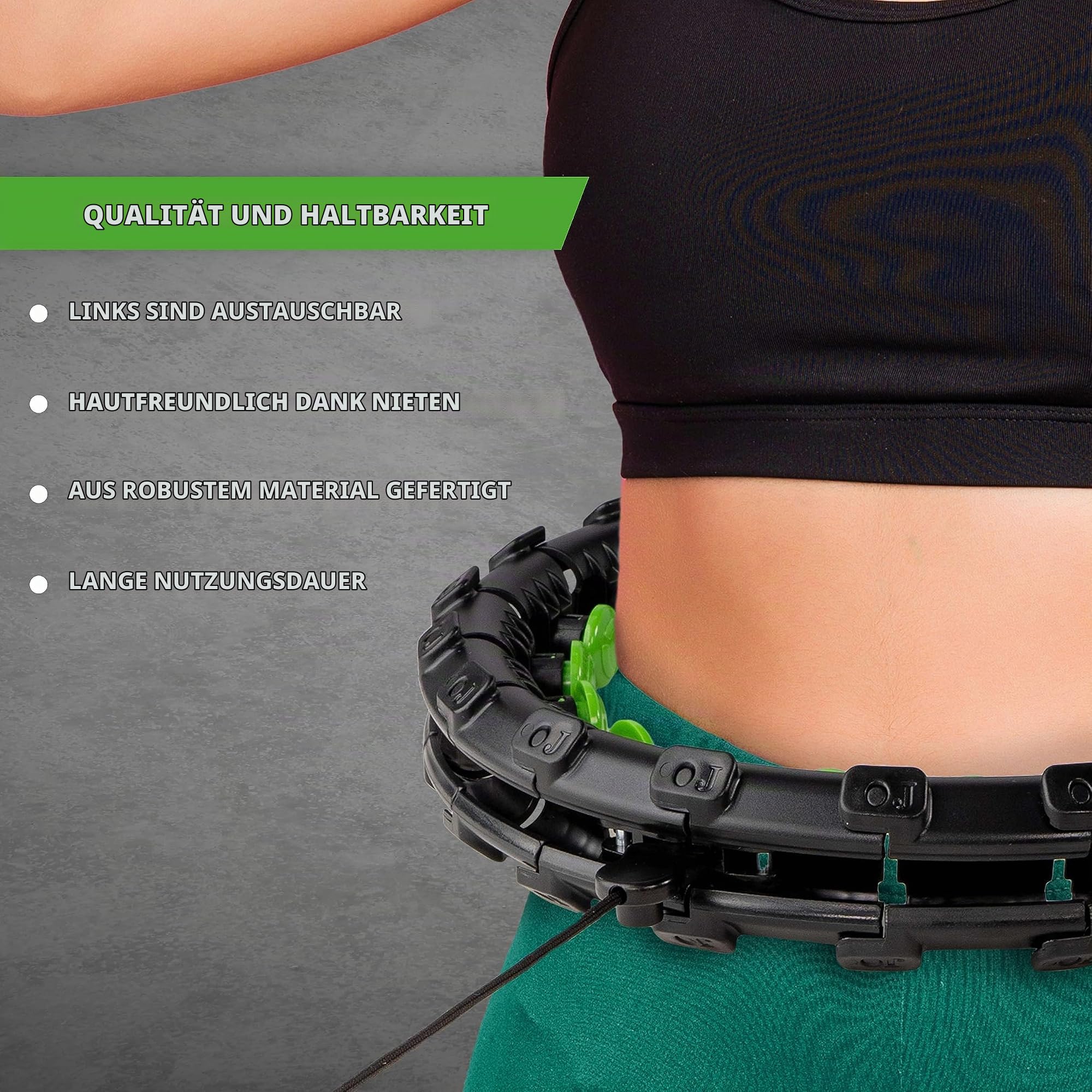 Tunturi Hula Hoop, Hula Hoop Reifen Erwachsen & Anfänger, Einstellbare Hoola Hoop Reifen für Gewichtsverlust und Fitness, Grün,Schwarz