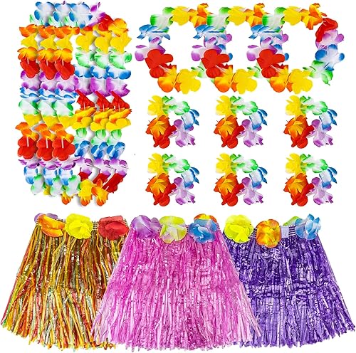 Faldas de hierba hawaiana, falda hawaiana de hierba hula con flores para fiesta