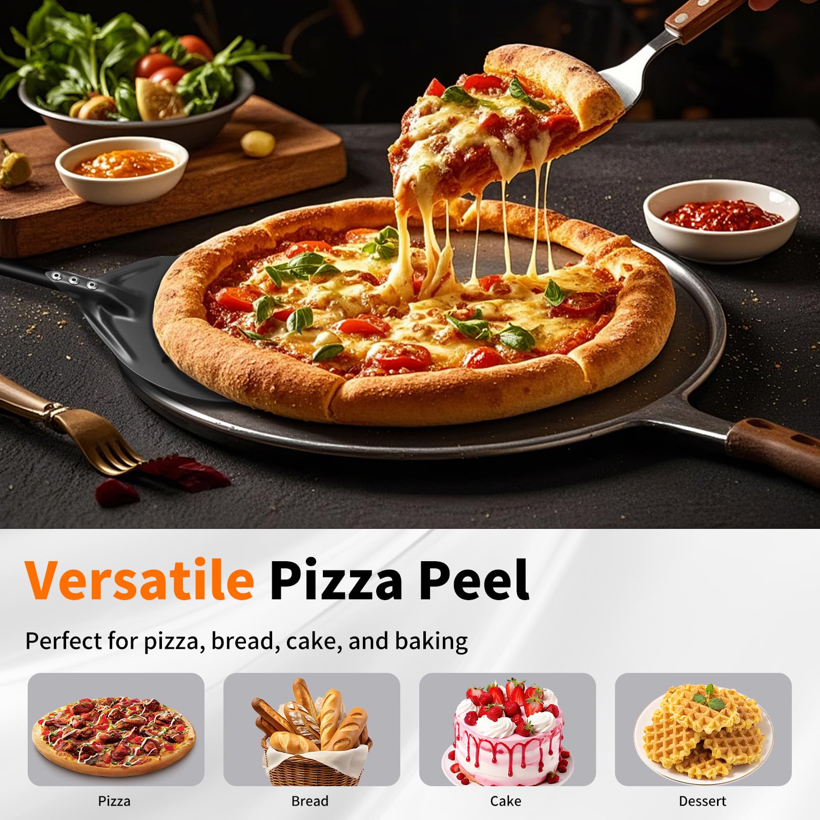Łopatka do pizzy, zestaw perforowany, 30 cm, 15 cm, obracana do pizzy, odporna na wysokie temperatury, aluminiowa obieraczka z silikonowym uchwytem, nieprzywierająca, nadaje się do piekarników
