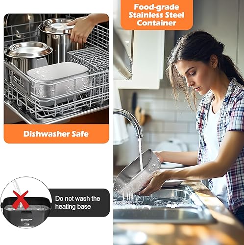 Miniatura 7 de Annie & Mia Design Fiambrera eléctrica para adultos, 100 W, 1.8 L, calentador de alimentos portátil para hombres, lonchera térmica para adultos,