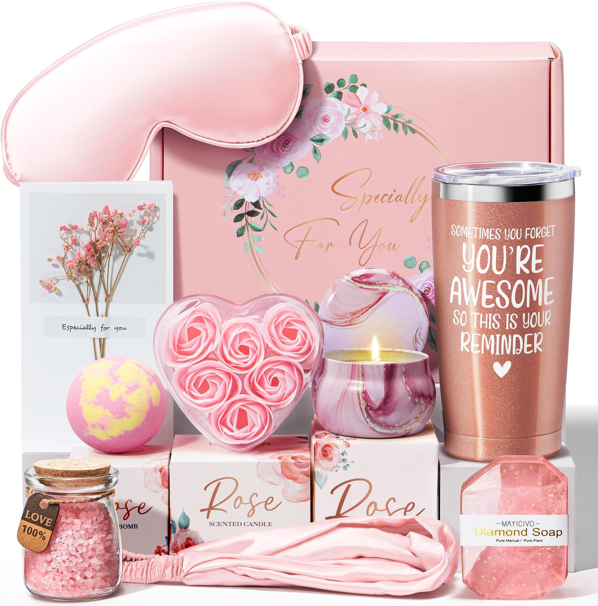 Birthday Gifts for Women Friendship, Rose Relaxing Spa Gifts Basket for Women Self Care Gifts, Thank You Gifts Set Mothers Day Gifts for Mom Her Best Friend Sister Wife Girlfriend Coworker Teacher