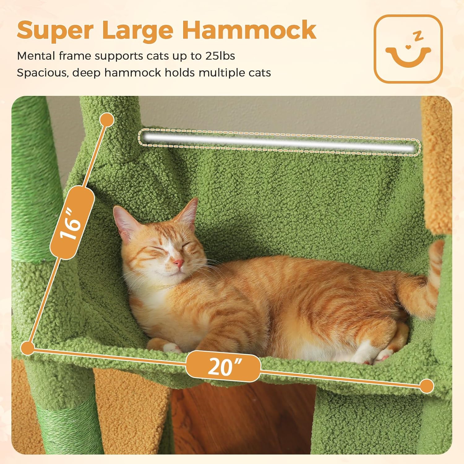 71 Inch Tall Cactus Cat Tree for Indoor Cats Large Adult, Multi-Level Cat Tower with Extra Large Hammock, 2 Cat Caves, Spacious Top Perch, Scratching Pad, Green