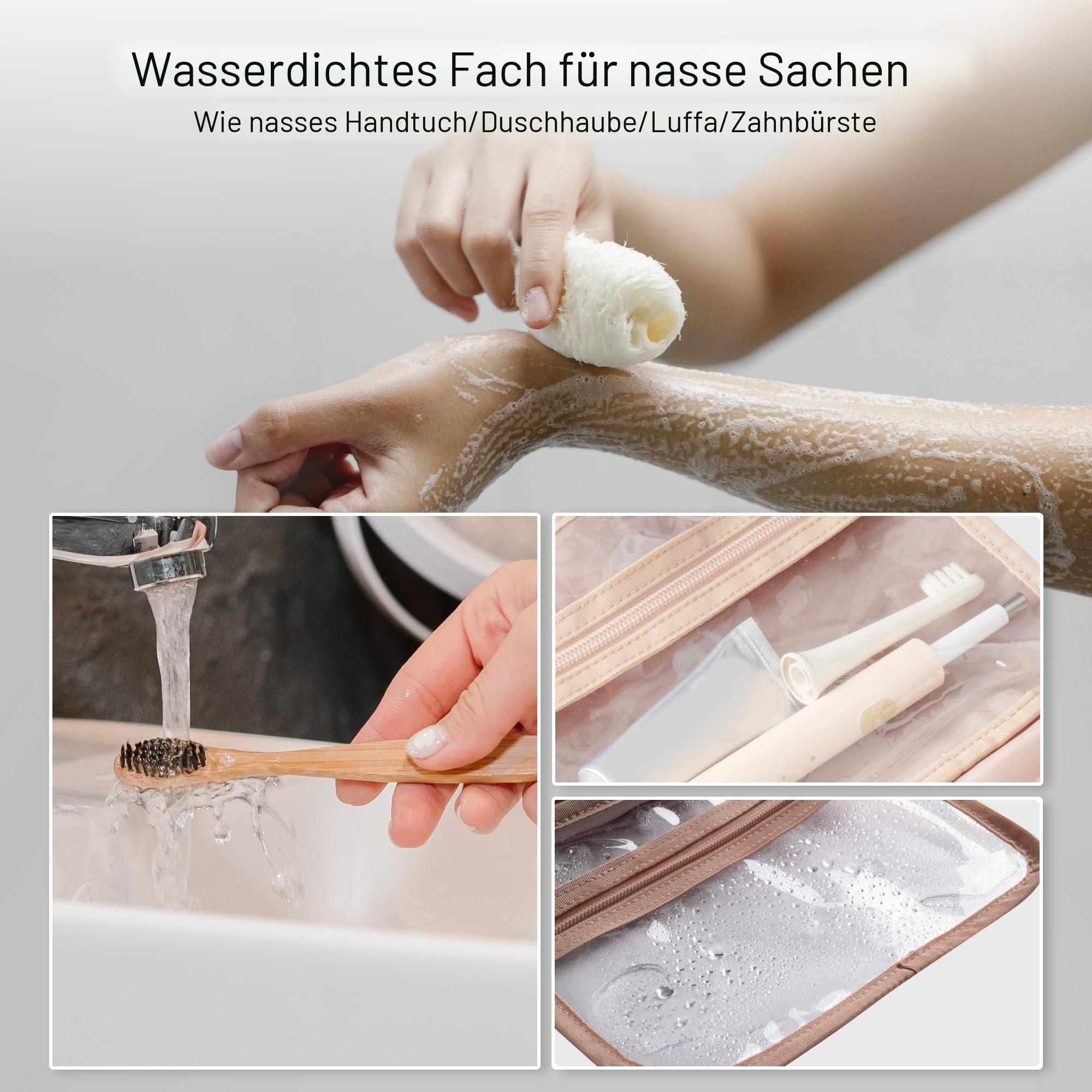 EVERFUN Hängende Reise Kulturbeutel für Frauen, Kleine Kosmetiktasche mit 4 Fächern, Faltbare Makeup Bag, wasserdichte Toilettentasche Vollständig Geöffnet, Handgepäck-Dopp Kit für Reisezubehör