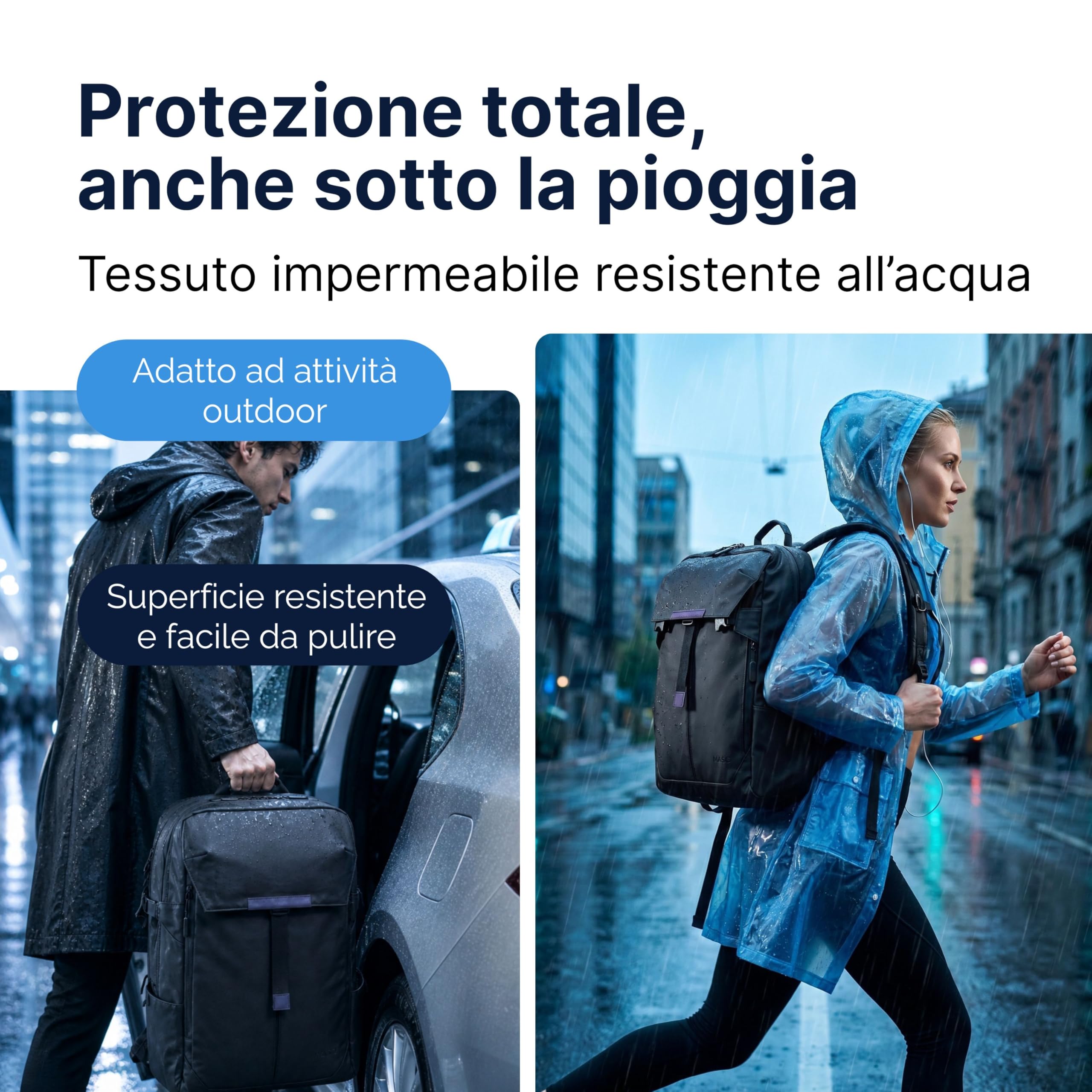 MASC Zaino da Viaggio Multitasche Impermeabile ed Ergonomico 27L, ideale come Zaino da Lavoro Porta PC 18’’, Elegante per l’Ufficio