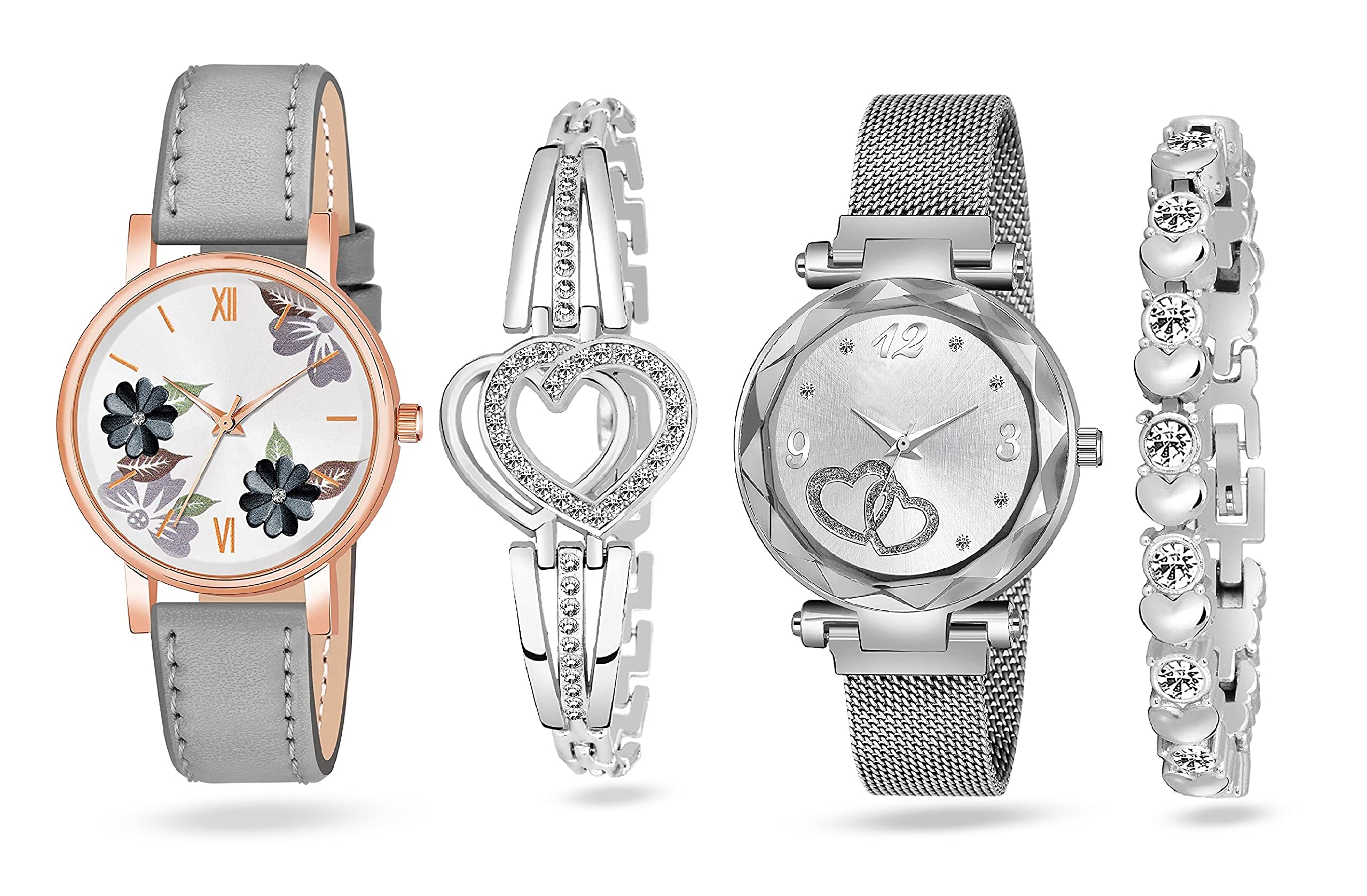 K Vajir Analogue Stylish Combo of Heart and Flower Dial, Magnet and Leather Wrist Watch Combo for Girls and Woman | Attractive Bracelet with Watch Combo Best Gift for Birthday (Combo of 4) (B0BCWKB6PL) Amazon Price History, Amazon Price Tracker
