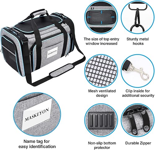 Miniatura 5 de Maskeyon - Porta mascotas aprobado por aerolíneas Grande laterales suaves porta mascota aprobado por la TSA Transportador expandible y plegable de 4