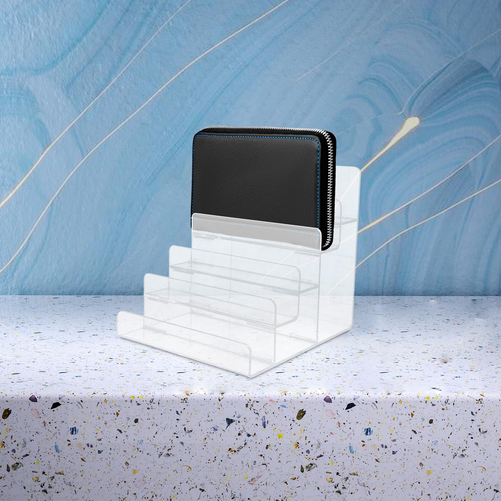 Expositor de Acrílico Trapezoidal Multicapa para Billeteras y Bolsos