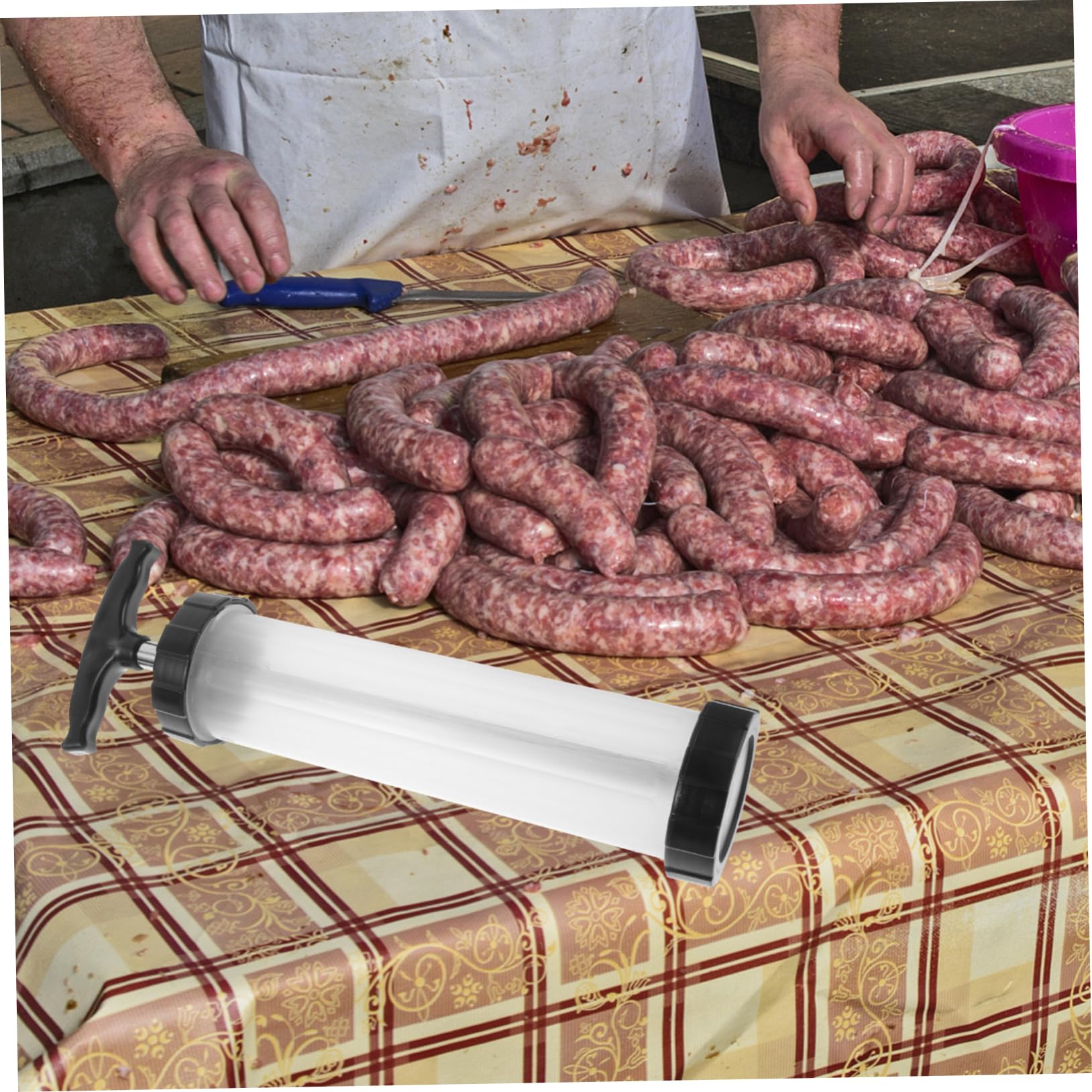Cabilock 1Set Handheld Sausage Filling Tool Manual Sausage Stuffer for Homemade Sausages Easy to Use Push Pull Design for Family Gatherings and Cooking Gadgets