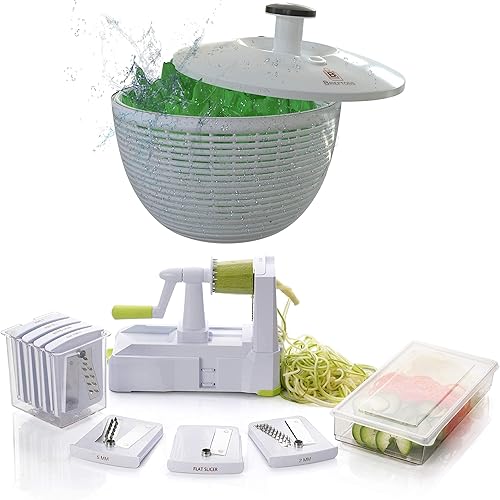 Brieftons Spinner de ensalada (6.2 cuartos de galón) y espiralizador Brieftons de 7 cuchillas
