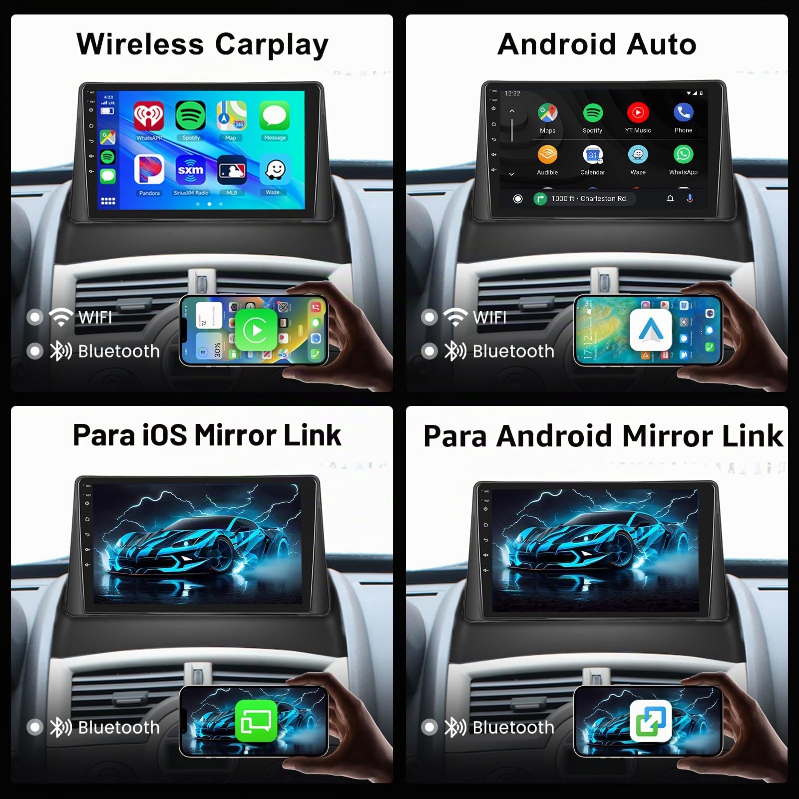 Hodozzy 2G 64G Radio para Renault Megane 2 2002-2009 con Carplay Inalámbrico Android Auto, Android Radio Coche 9 Pulgadas Pantalla Táctil GPS Bluetooth WiFi FM RDS, Control del Volante Cámara