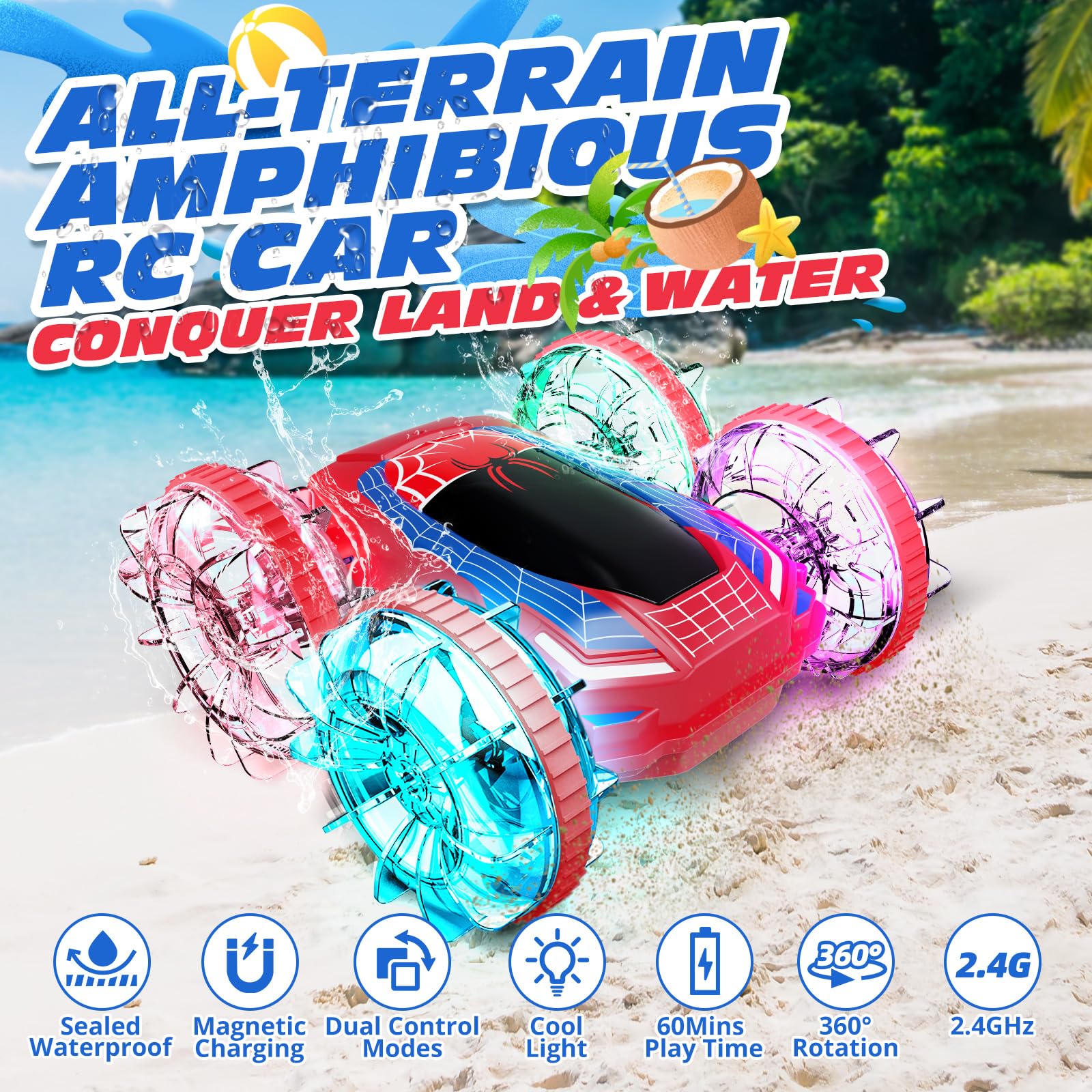 Tecnock 2025 Amphibious Remote Control Car Boat, 4WD Gesture RC Cars with Magnetic Charging, 60 Min Playtime, LED Lights - Image 2